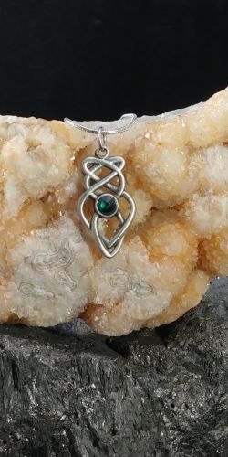 Celtic Knot Necklace with Green Crystal