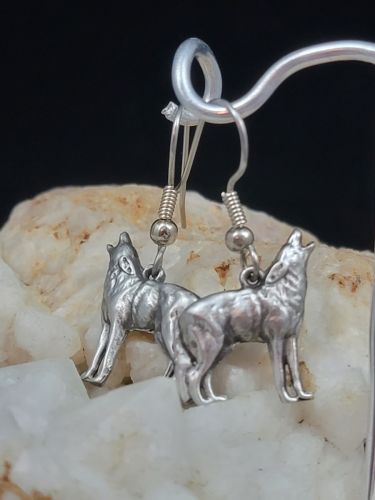 Wolf Howling Pewter Earrings